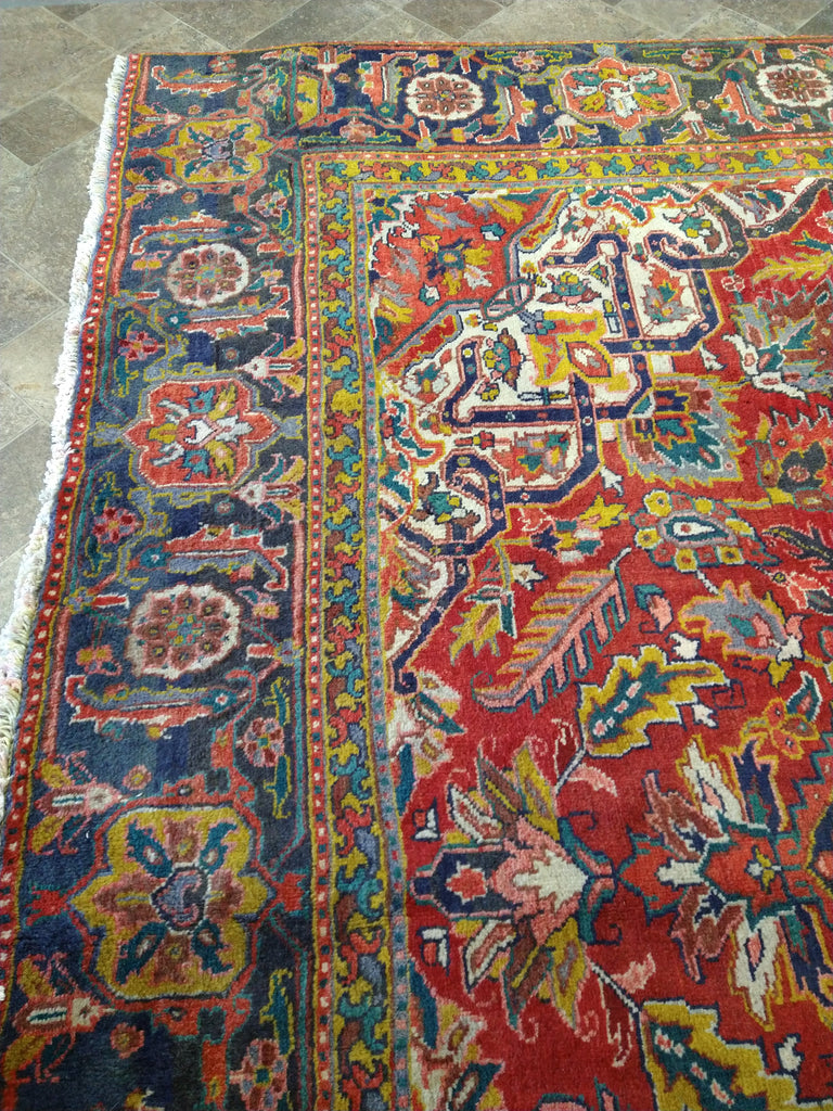 9.3 x 12.8 OLD Persian Heriz Rug #F-5623 ANTIQUE