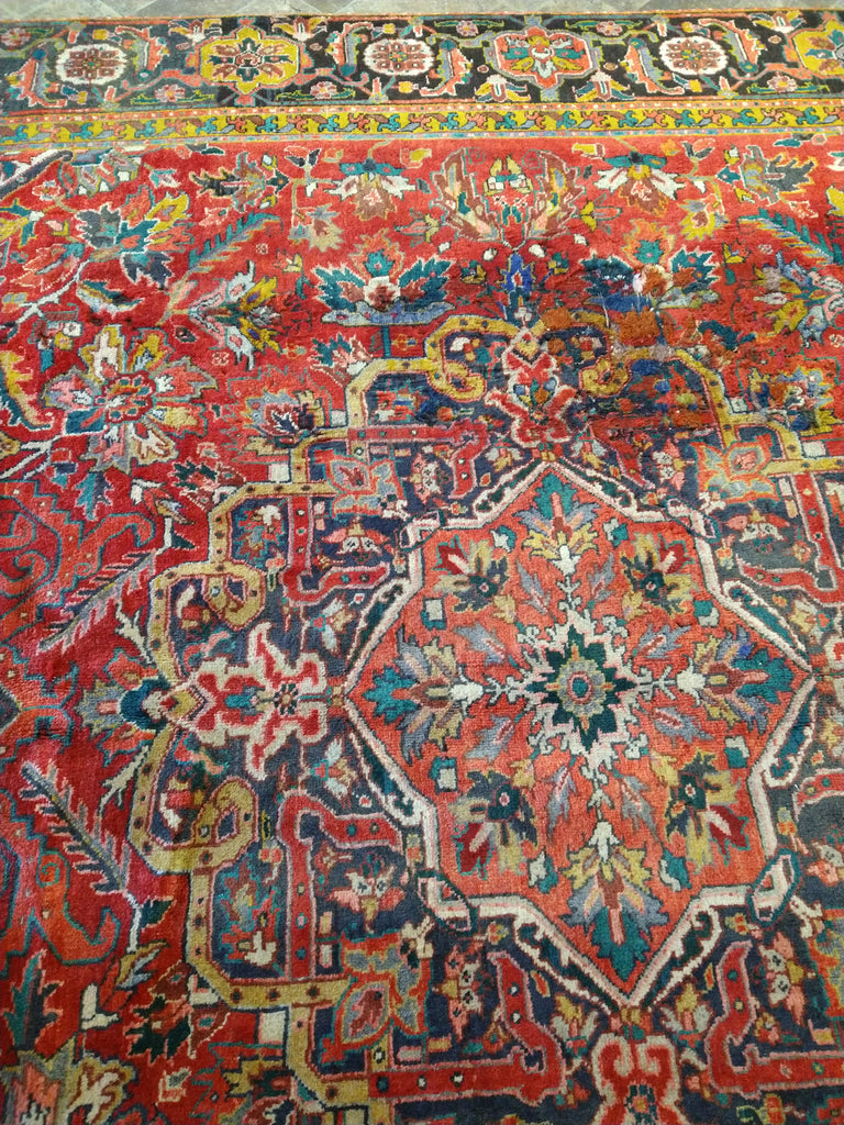 9.3 x 12.8 OLD Persian Heriz Rug #F-5623 ANTIQUE
