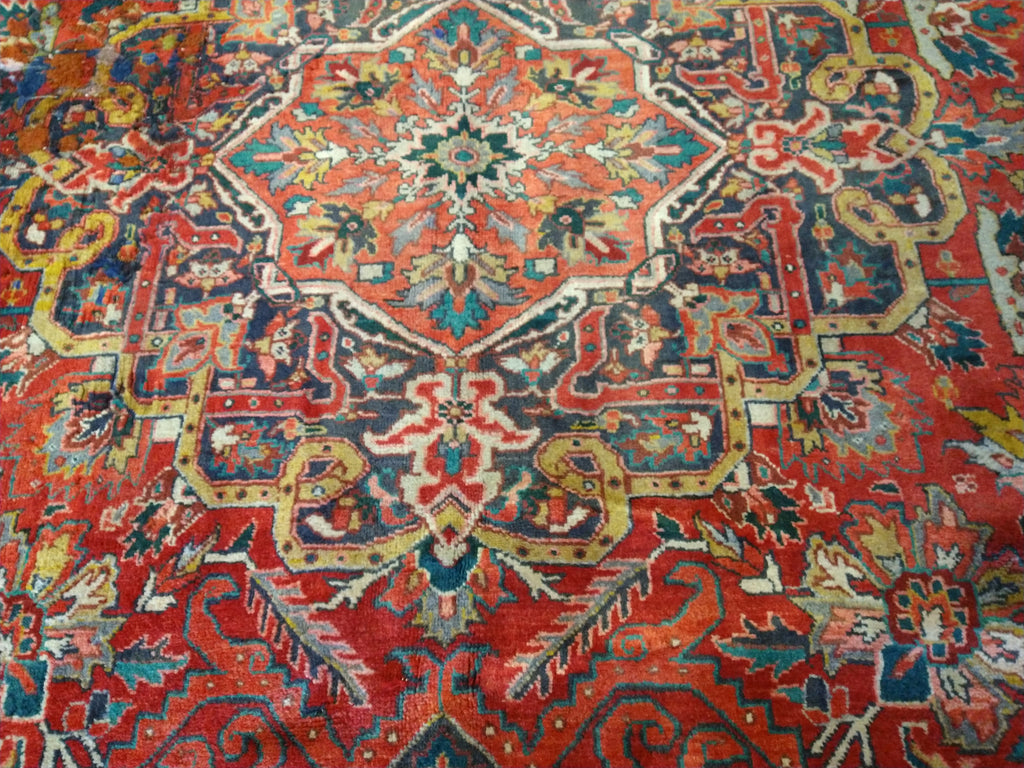 9.3 x 12.8 OLD Persian Heriz Rug #F-5623 ANTIQUE