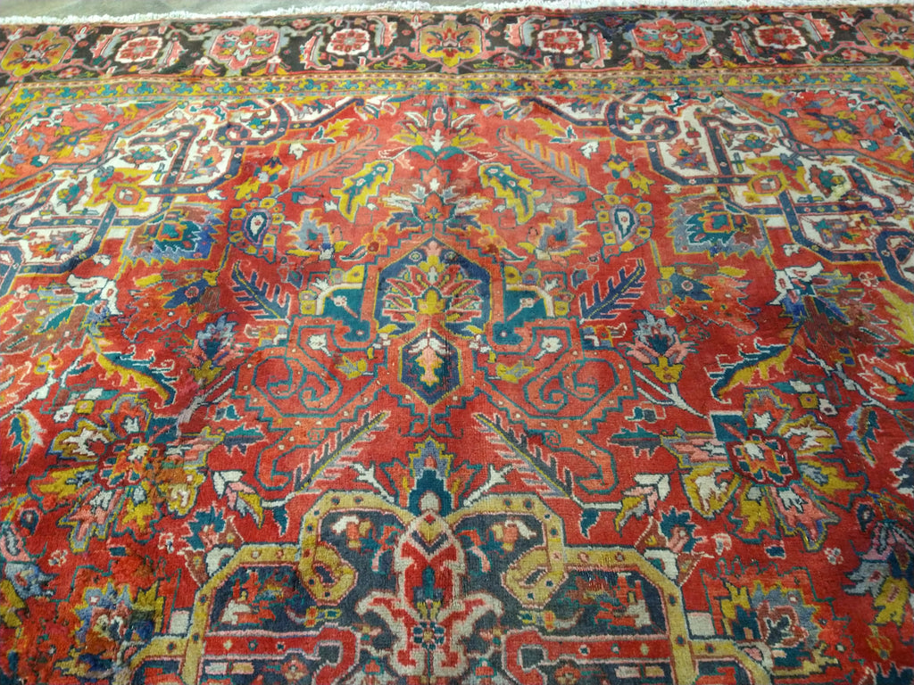 9.3 x 12.8 OLD Persian Heriz Rug #F-5623 ANTIQUE