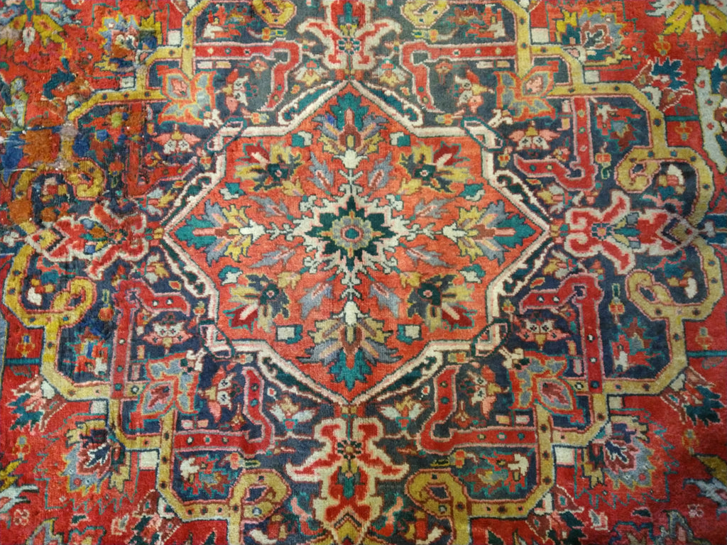 9.3 x 12.8 OLD Persian Heriz Rug #F-5623 ANTIQUE