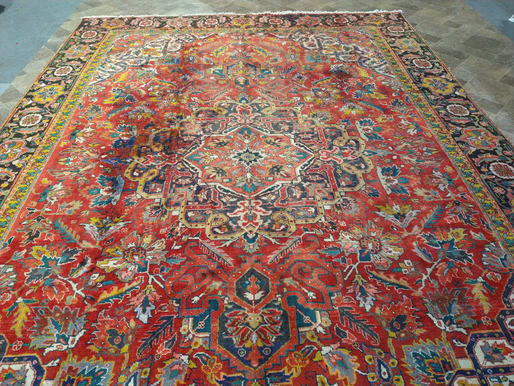 9.3 x 12.8 OLD Persian Heriz Rug #F-5623 ANTIQUE