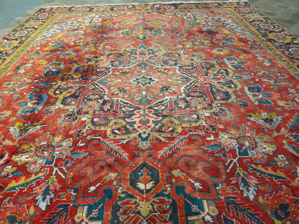 9.3 x 12.8 OLD Persian Heriz Rug #F-5623 ANTIQUE