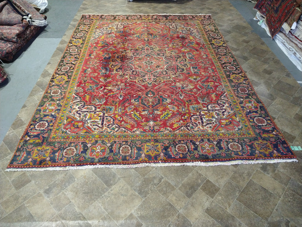 9.3 x 12.8 OLD Persian Heriz Rug #F-5623 ANTIQUE