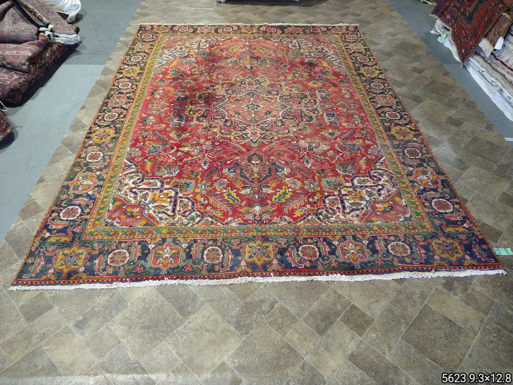 9.3 x 12.8 OLD Persian Heriz Rug #F-5623 ANTIQUE