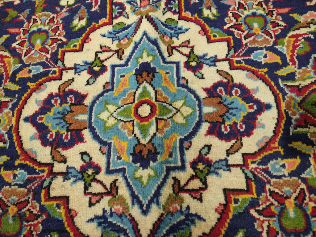 9.6 x 13.10 Persian Red Blue Traditional Kashan Rug Semi-Antique #F-5625