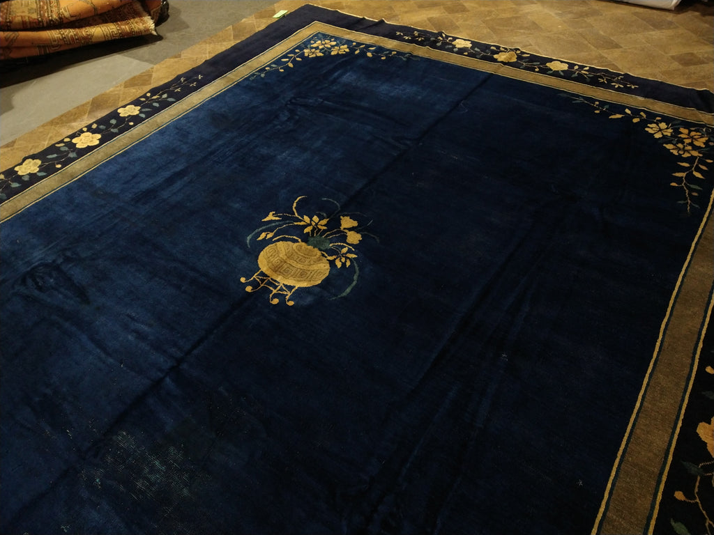 9.2 x 11.5 CHINA ART DECO RUG 1930's Blue #F-5633