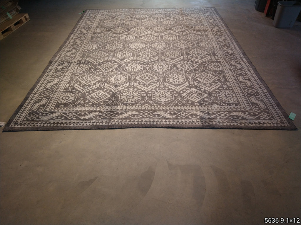 9.1 x 12 Hand-knotted Contemporary Area Gray rug #F-5636