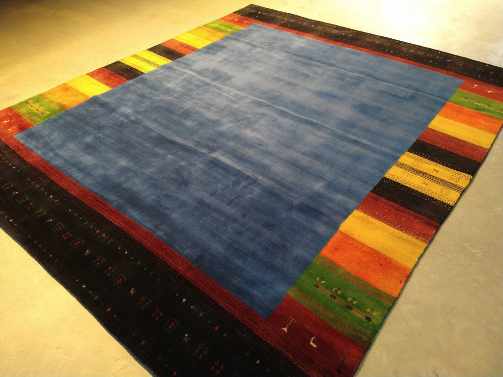 8.3 x 9.10 Gabbeh Area Rug Royal Blue Handmade in India HAPPY CARPET #F-5644
