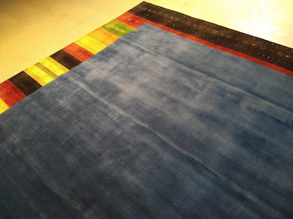 8.3 x 9.10 Gabbeh Area Rug Royal Blue Handmade in India HAPPY CARPET #F-5644
