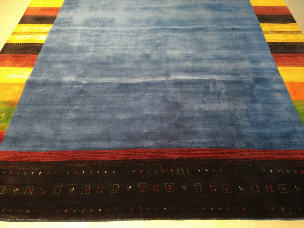 8.3 x 9.10 Gabbeh Area Rug Royal Blue Handmade in India HAPPY CARPET #F-5644