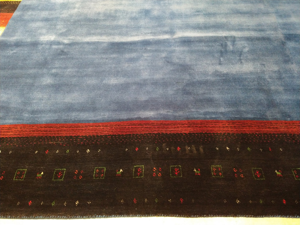 8.3 x 9.10 Gabbeh Area Rug Royal Blue Handmade in India HAPPY CARPET #F-5644