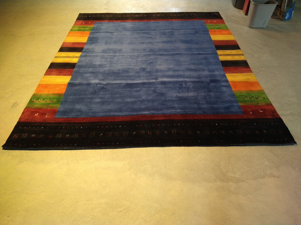 8.3 x 9.10 Gabbeh Area Rug Royal Blue Handmade in India HAPPY CARPET #F-5644