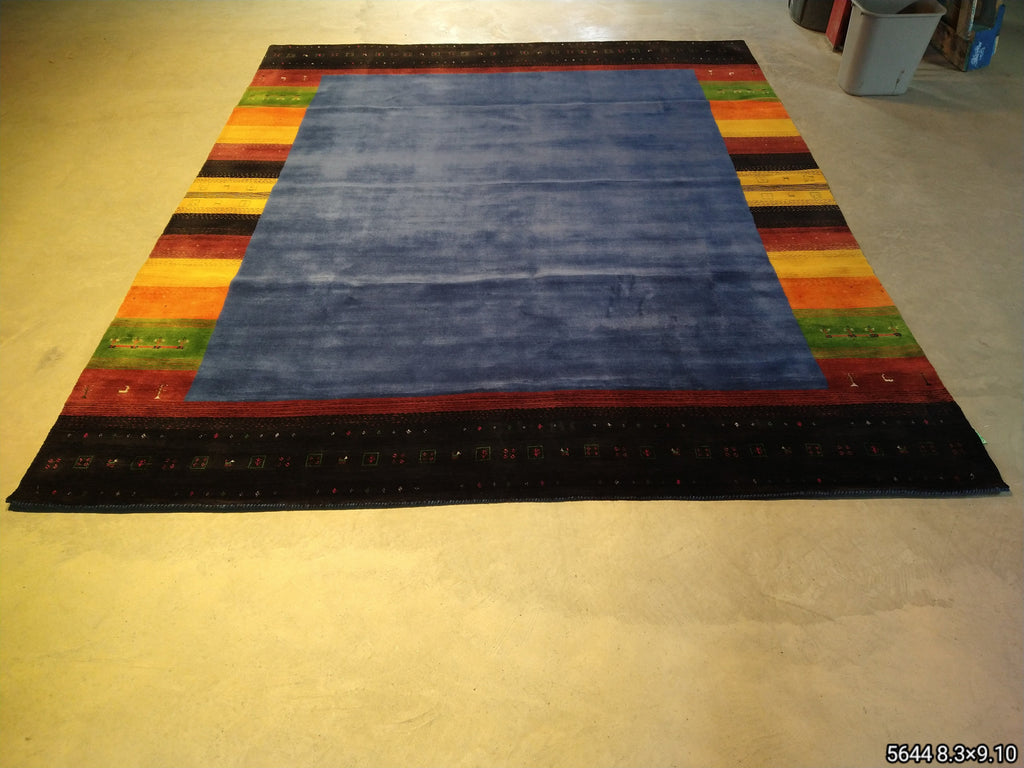8.3 x 9.10 Gabbeh Area Rug Royal Blue Handmade in India HAPPY CARPET #F-5644