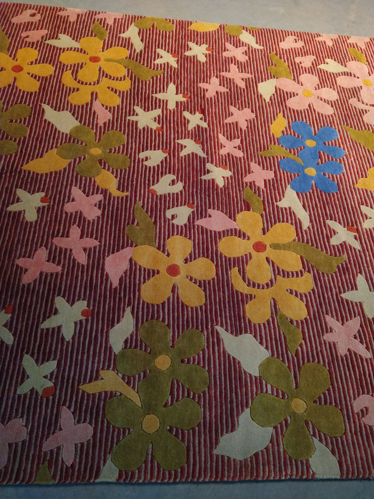 6 x 9 Wool and Silk Modern rug Hand-knotted in India CORAL COLORFUL #F-5652