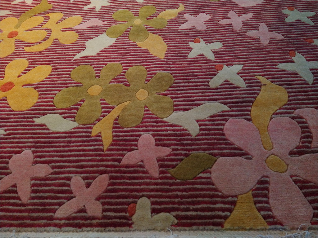 6 x 9 Wool and Silk Modern rug Hand-knotted in India CORAL COLORFUL #F-5652