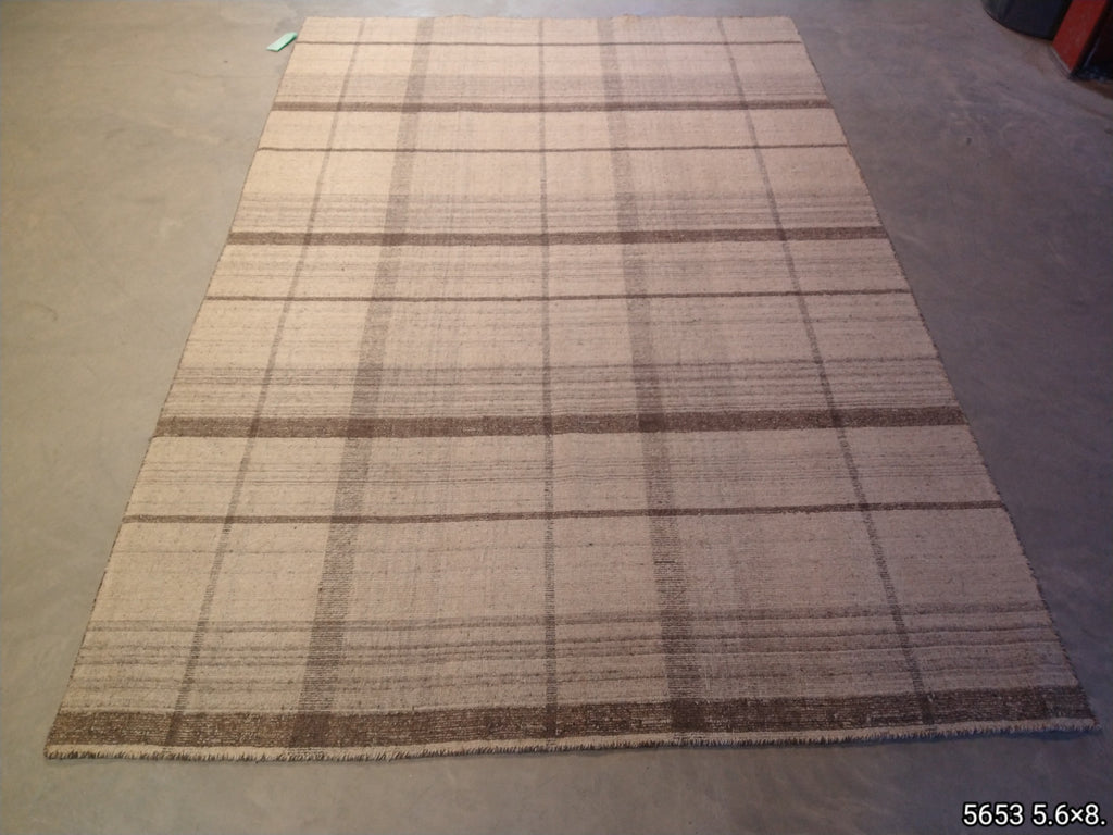 5.6 x 8 Natural Handmade Flat weave Kilim double sided handmade #F-5653