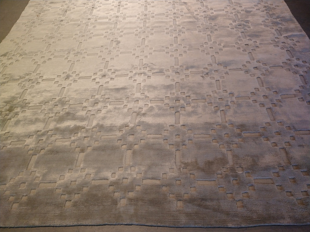 7.11 x 10.3 GRAY CONTEMPORARY Bamboo Silk Handmade in India #F-5655