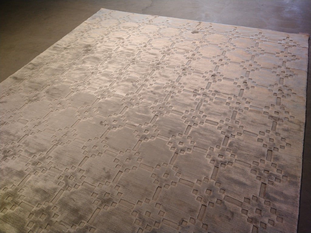 7.10 x 10 Modern Solid Gray Bamboo Silk handmade Rug CONTEMPORARY CARPET #F-5661