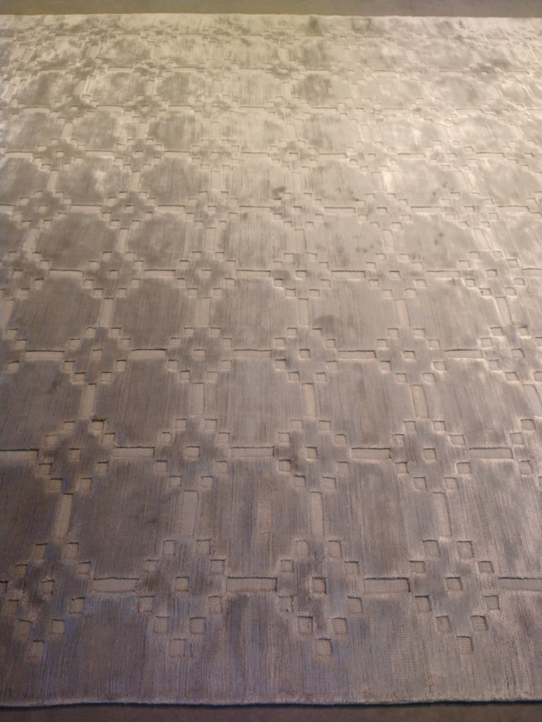 7.10 x 10 Modern Solid Gray Bamboo Silk handmade Rug CONTEMPORARY CARPET #F-5661