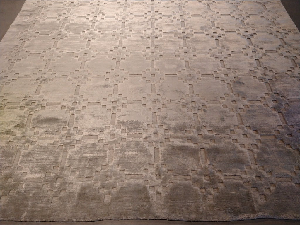 7.10 x 10 Modern Solid Gray Bamboo Silk handmade Rug CONTEMPORARY CARPET #F-5661