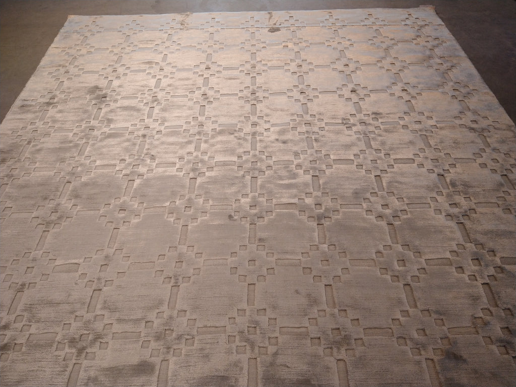 7.10 x 10 Modern Solid Gray Bamboo Silk handmade Rug CONTEMPORARY CARPET #F-5661