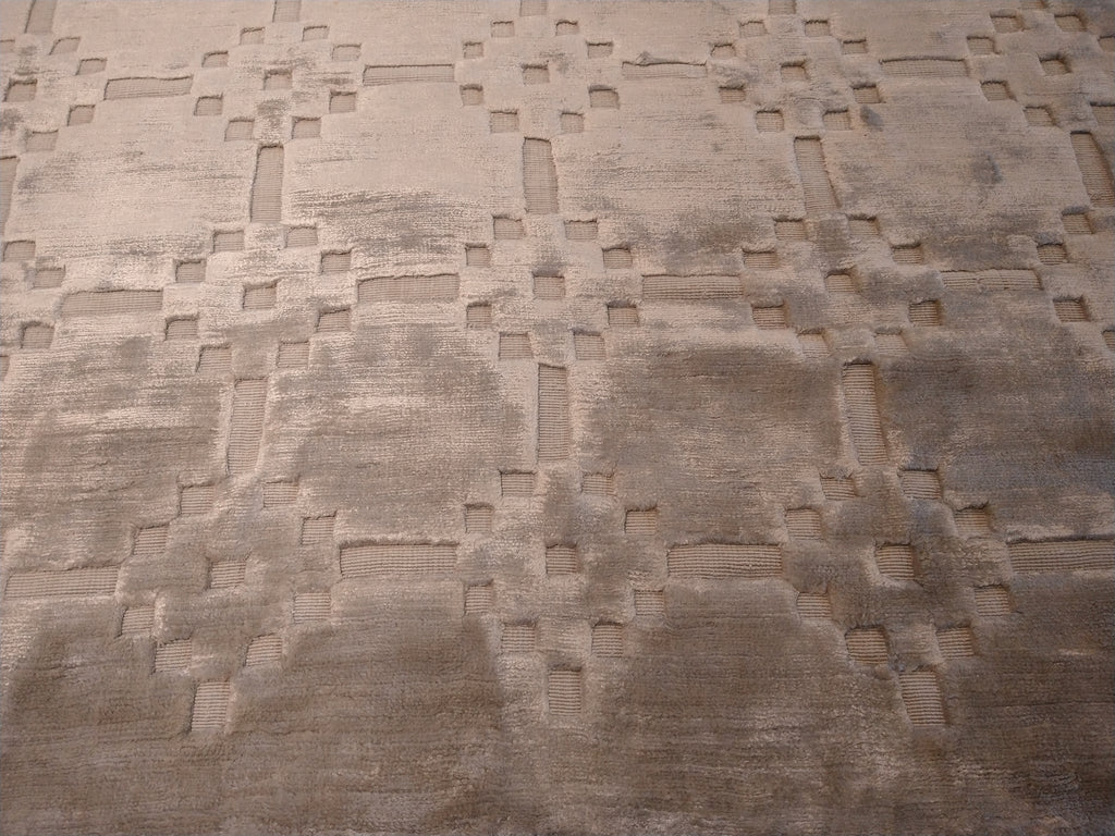 7.10 x 10 Modern Solid Gray Bamboo Silk handmade Rug CONTEMPORARY CARPET #F-5661