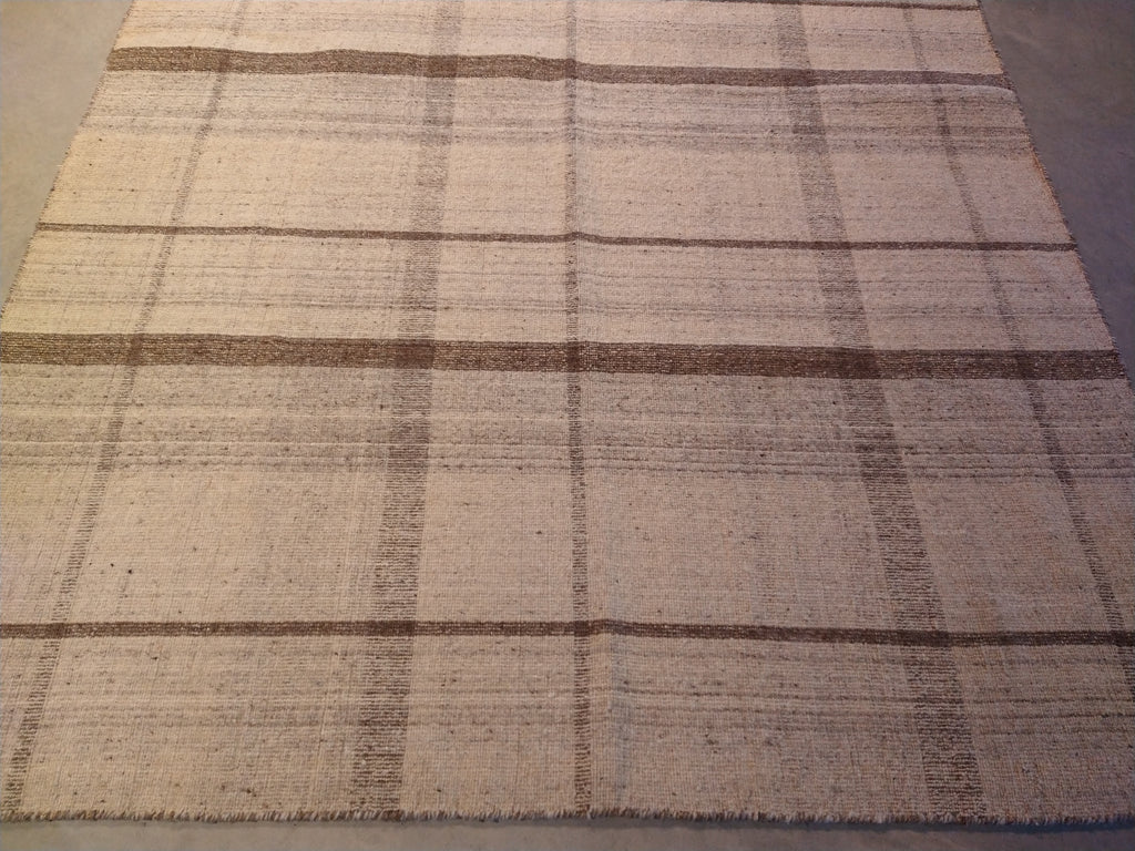 5.1 x 7.11 FLAT WEAVE KILIM NEUTRAL WOOL Double Sided #F-5662