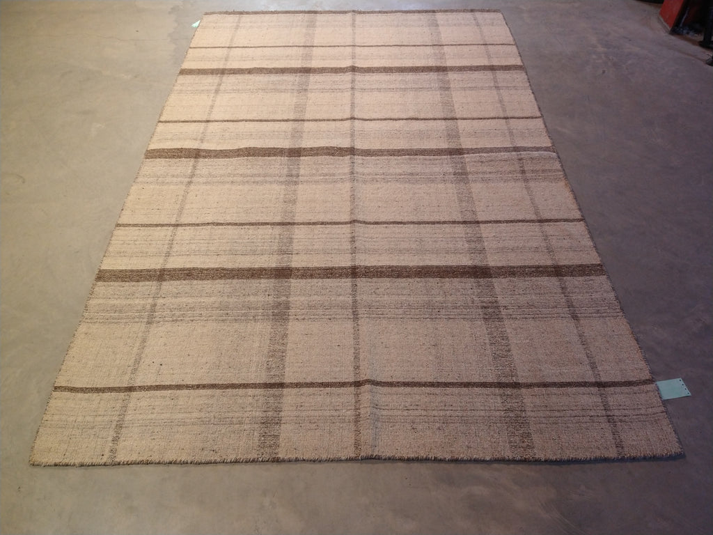 5.1 x 7.11 FLAT WEAVE KILIM NEUTRAL WOOL Double Sided #F-5662
