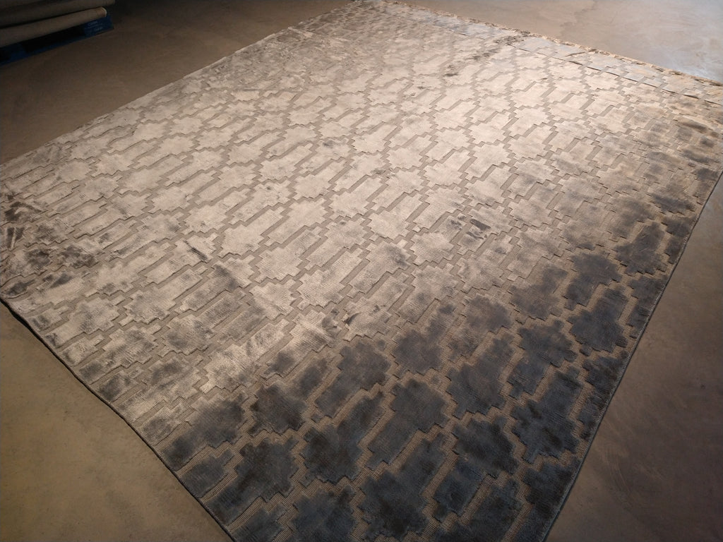 8.3 x 9.11 BAMBOO SILK GRAY MODERN CARPET Handmade India area Rug #F-5663