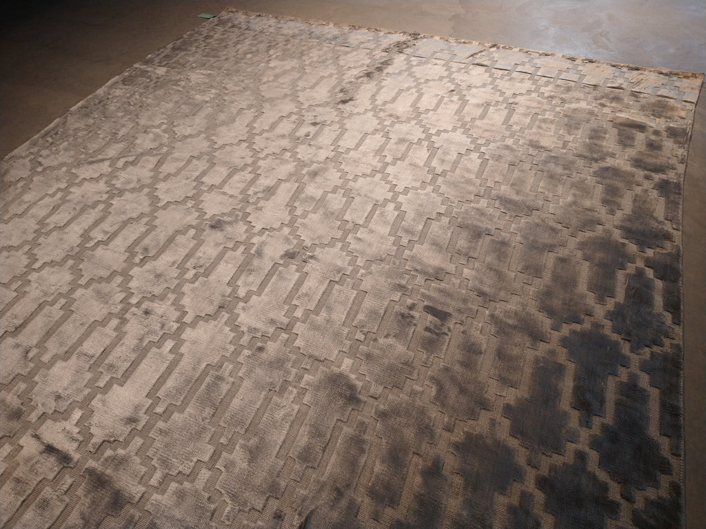 8.3 x 9.11 BAMBOO SILK GRAY MODERN CARPET Handmade India area Rug #F-5663