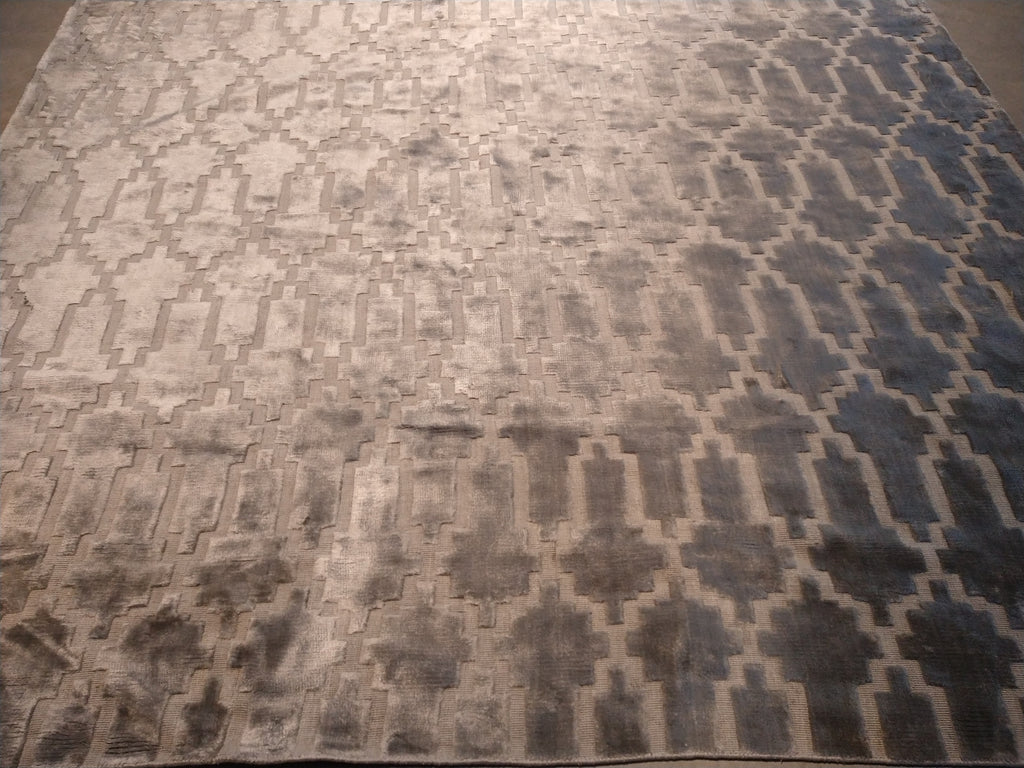 8.3 x 9.11 BAMBOO SILK GRAY MODERN CARPET Handmade India area Rug #F-5663