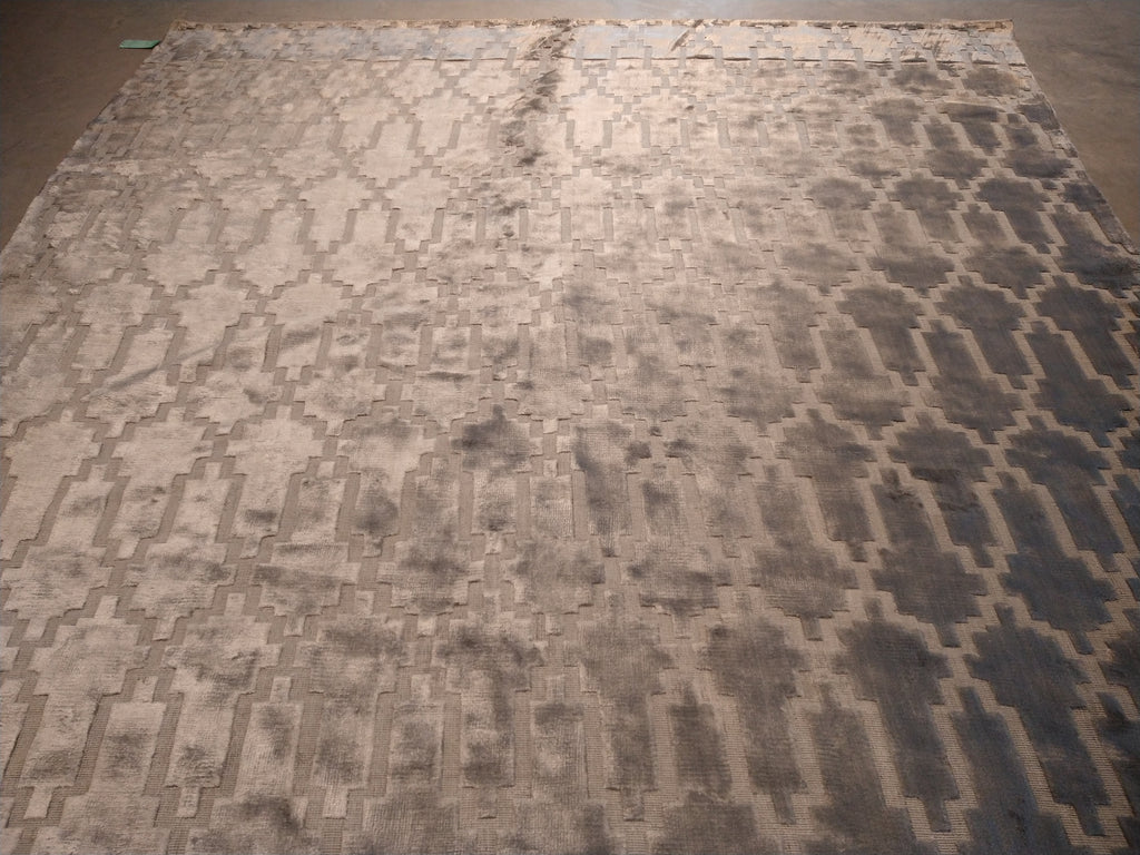 8.3 x 9.11 BAMBOO SILK GRAY MODERN CARPET Handmade India area Rug #F-5663