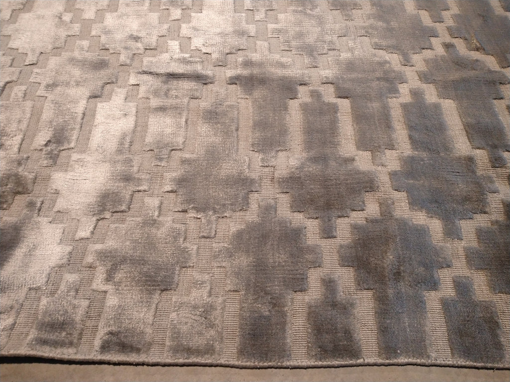 8.3 x 9.11 BAMBOO SILK GRAY MODERN CARPET Handmade India area Rug #F-5663