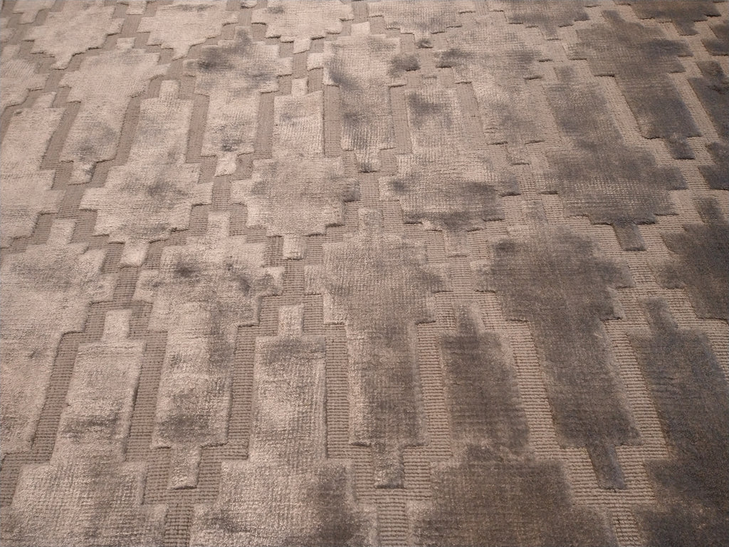 8.3 x 9.11 BAMBOO SILK GRAY MODERN CARPET Handmade India area Rug #F-5663