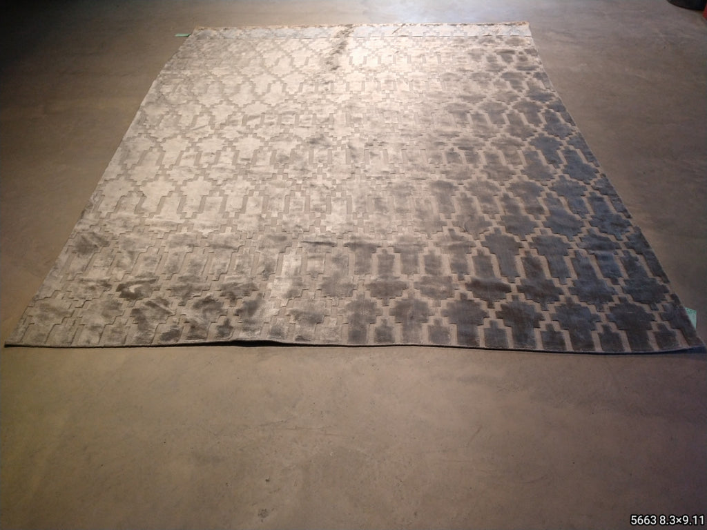 8.3 x 9.11 BAMBOO SILK GRAY MODERN CARPET Handmade India area Rug #F-5663