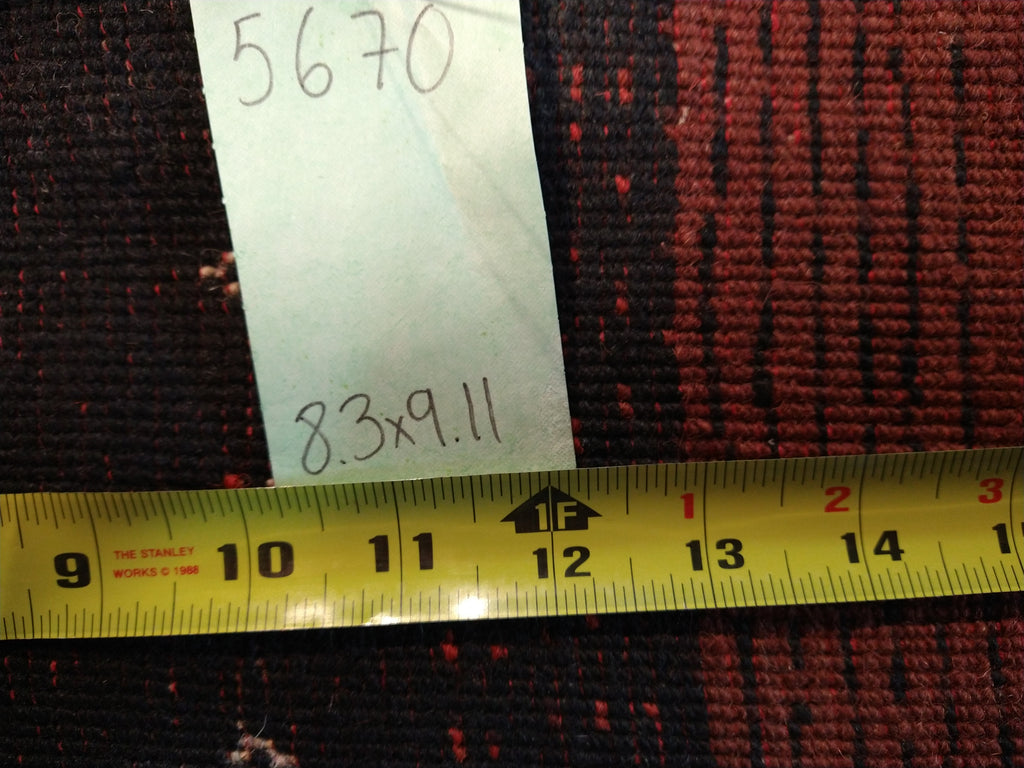 8.3 x 9.11 GABBEH RUG COLORFUL BORDER SOLID RED HANDMADE INDIA #F-5670