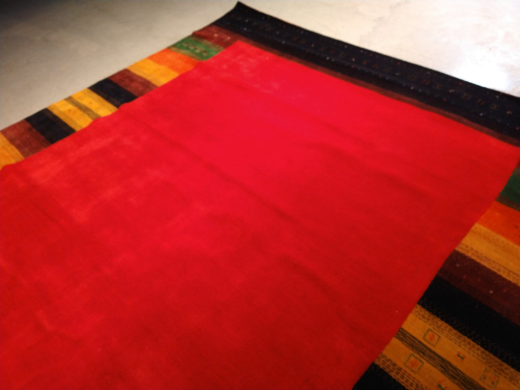 8.3 x 9.11 GABBEH RUG COLORFUL BORDER SOLID RED HANDMADE INDIA #F-5670