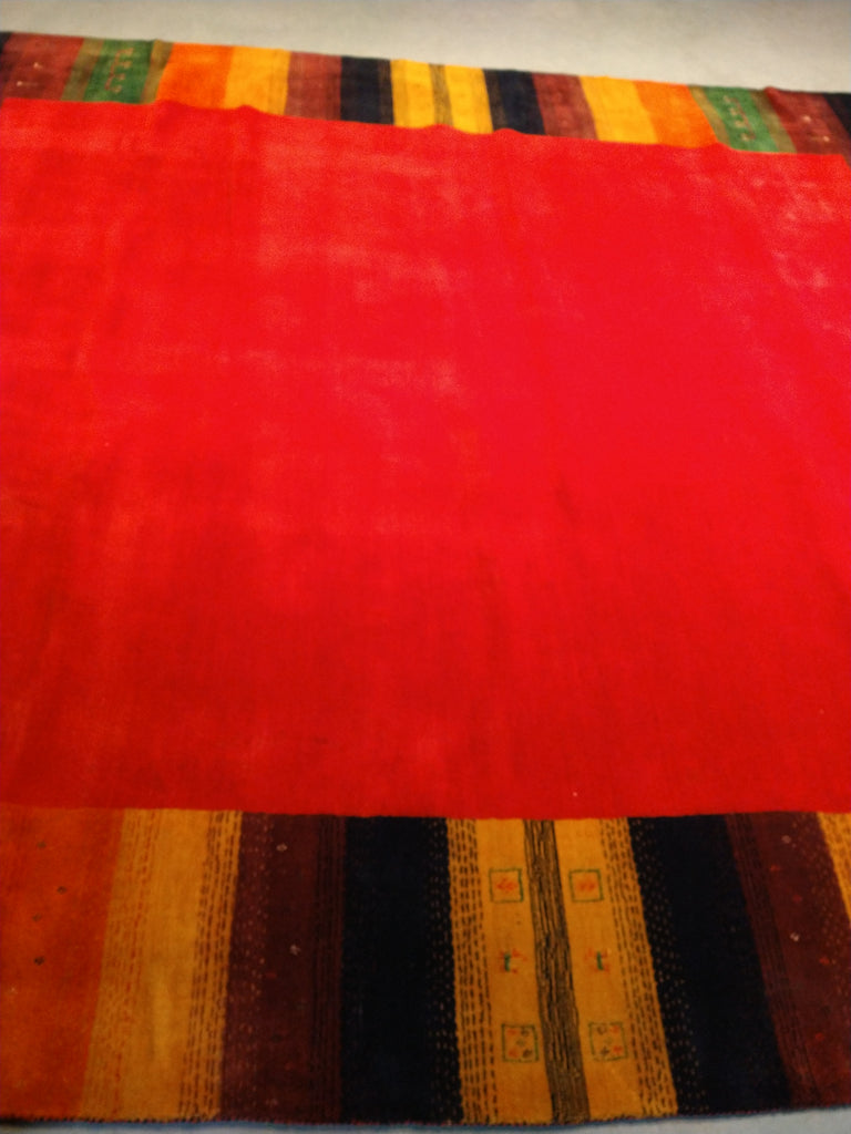 8.3 x 9.11 GABBEH RUG COLORFUL BORDER SOLID RED HANDMADE INDIA #F-5670
