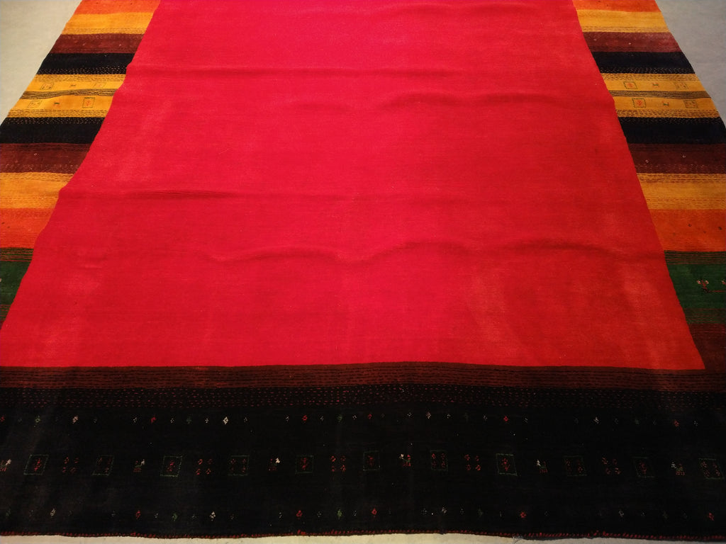 8.3 x 9.11 GABBEH RUG COLORFUL BORDER SOLID RED HANDMADE INDIA #F-5670