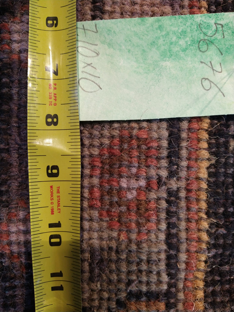 7.10 x 10 BLACK CORAL HANDMADE WOOL RUG #F-5676