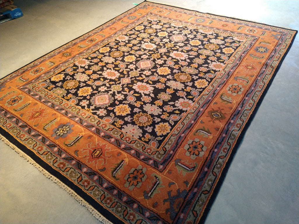 7.10 x 10 BLACK CORAL HANDMADE WOOL RUG #F-5676