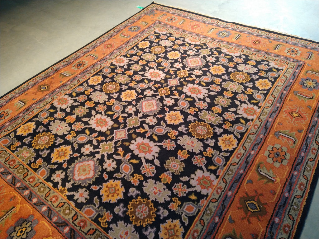 7.10 x 10 BLACK CORAL HANDMADE WOOL RUG #F-5676