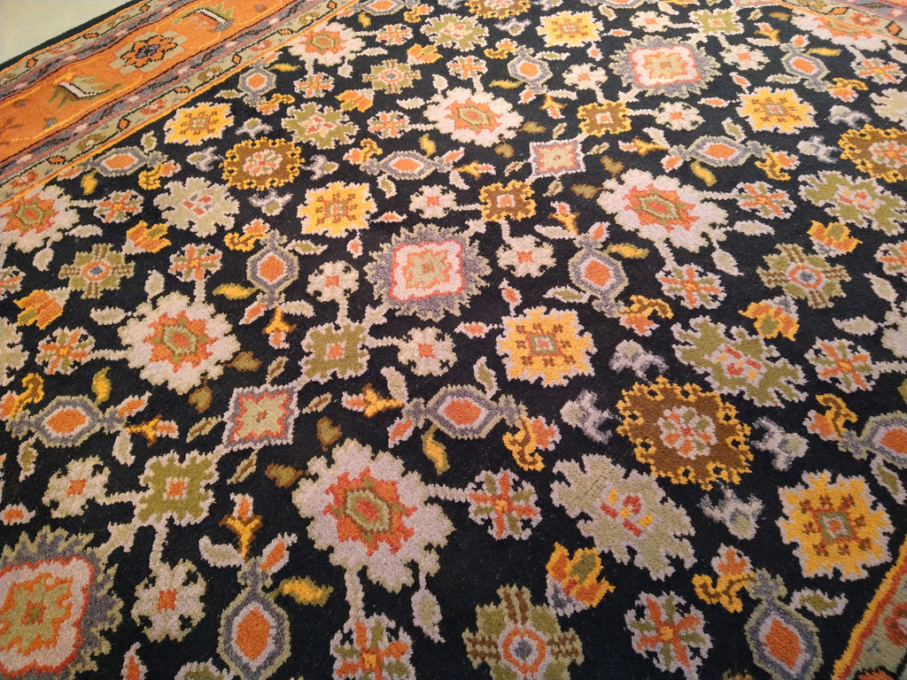 7.10 x 10 BLACK CORAL HANDMADE WOOL RUG #F-5676