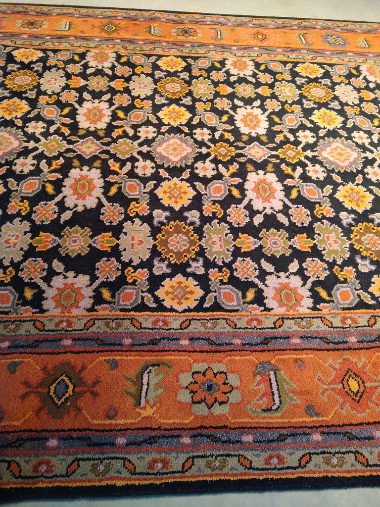 7.10 x 10 BLACK CORAL HANDMADE WOOL RUG #F-5676