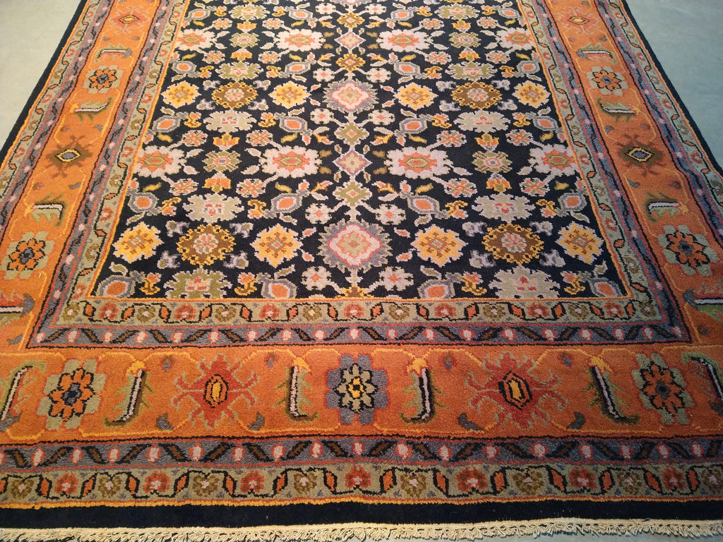 7.10 x 10 BLACK CORAL HANDMADE WOOL RUG #F-5676