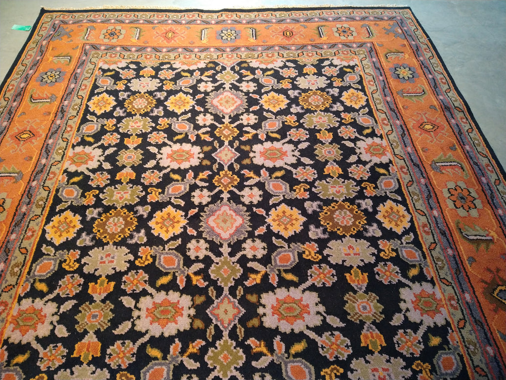 7.10 x 10 BLACK CORAL HANDMADE WOOL RUG #F-5676
