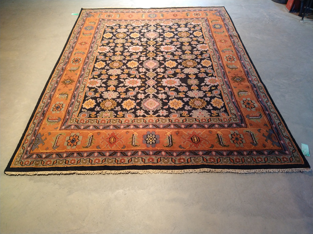 7.10 x 10 BLACK CORAL HANDMADE WOOL RUG #F-5676