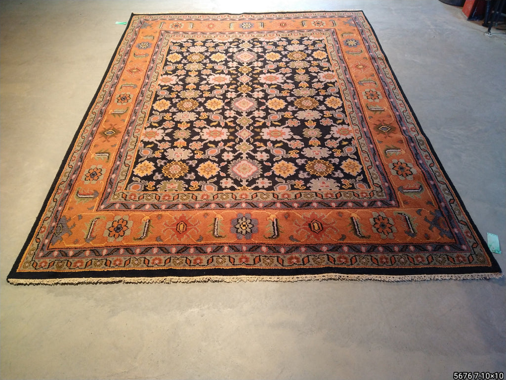 7.10 x 10 BLACK CORAL HANDMADE WOOL RUG #F-5676