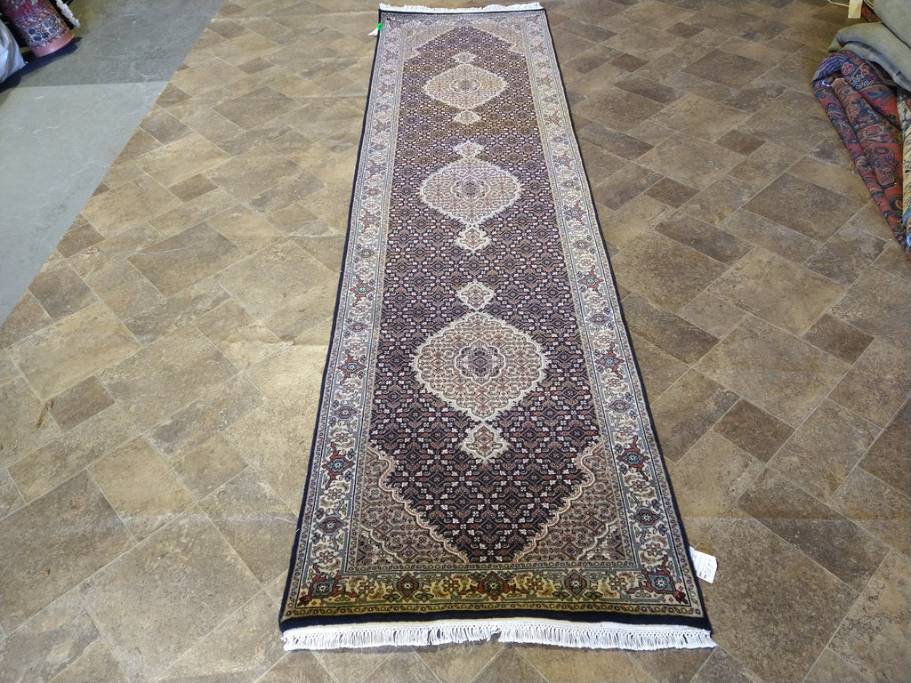 2.9 x 10 Fine Handmade Wool And Silk Black Mahi Tabriz #F-5683